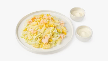 Изображение товара Салат с китайской капустой, креветками, ананасами и цитрусовой заправкой