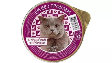 Изображение товара Влажный корм для кошек Ем Без Проблем с индейкой и печенью 100&nbsp;г