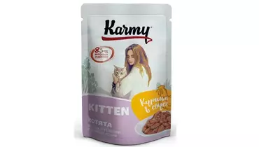 Изображение товара Паучи Karmy Kitten для котят и кормящих кошек с курицей в соусе 80гр