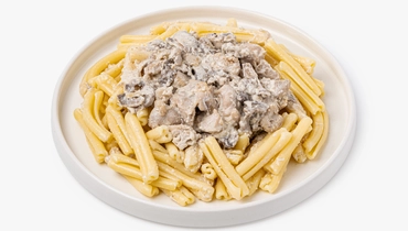 Паста Казаречче с&nbsp;курицей, шампиньонами и&nbsp;лесными грибами в&nbsp;сливочном соусе