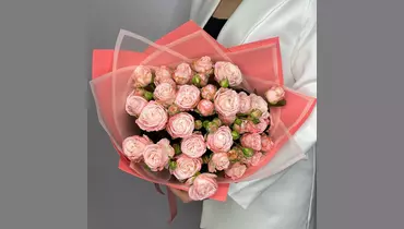 Изображение товара Пионовидная кустовая нежно розовая роза в упаковке FMART by flowwow