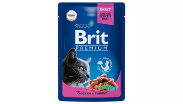 Изображение товара BRIT Premium Cat Adult Влажный корм для кошек цыпленок и индейка 85 г