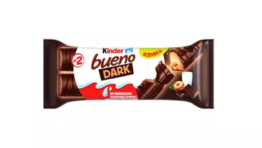 Изображение товара Вафли Kinder Bueno Dark покрытые тёмным шоколадом с молочно-ореховой начинкой 43&nbsp;г