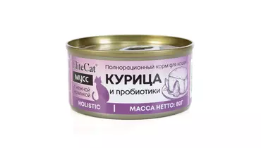 Изображение товара Консервированный корм для кошек ELITECAT Курица и пробиотики 80г мусс
