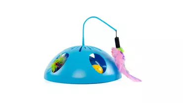Изображение товара Интерактивная игрушка для кошек SkyRus Pouncing Ball с перьями, синяя