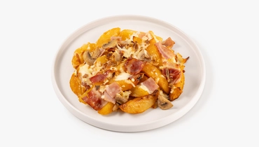 Картофель по-деревенски с&nbsp;ветчиной, грибами и&nbsp;луком фри