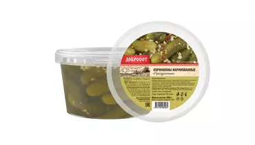 Изображение товара Маринованные корнишоны Добросот 600 г пикантные и хрустящие для любого стола