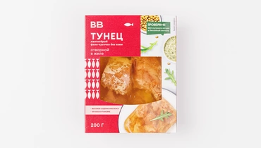Тунец (желтоперый) филе-кусочки без кожи отварной в желе, 200 г