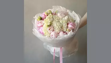 Большой букет с пионами, гортензиями и эустомой