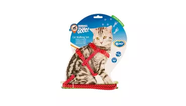 Изображение товара Шлейка для кошек DUVO+ с белыми точками, красная, 20-35см