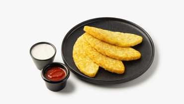 Большая порция хашбраун с&nbsp;томатным соусом и&nbsp;чесночной заправкой (4 шт)