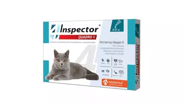 Изображение товара Инспектор Квадро капли от паразитов для кошек 4-8 кг, 100 г, Россия