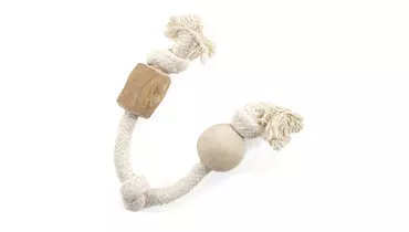 Изображение товара Игрушка для собак COFFEE WOOD Кофейный бочонок и шарик на верёвке, натуральные материалы, компактна