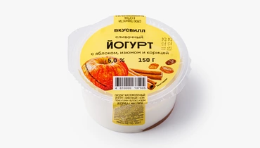 Изображение товара Сливочный йогурт с яблоком, изюмом и корицей 150 г ВкусВилл