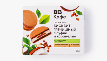 Изображение товара Пирожное гречишный бисквит с суфле и карамелью без глютена 220 рублей