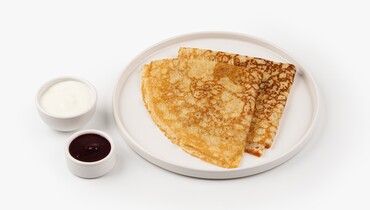 Изображение товара Блины с соусом из черной смородины и сметаной 160г ВкусВилл