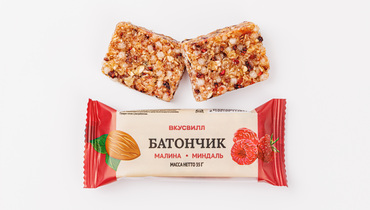 Изображение товара Батончик Малина-миндаль ВкусВилл 35 г натуральный перекус с ягодами орехами