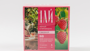 Изображение товара Чай черный с малиной в пирамидках ВкусВилл 30 г вкусный натуральный напиток