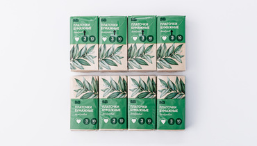 Изображение товара Бамбуковые бумажные платочки ВкусВилл 8 упаковок по 10 штук, мягкие и прочные