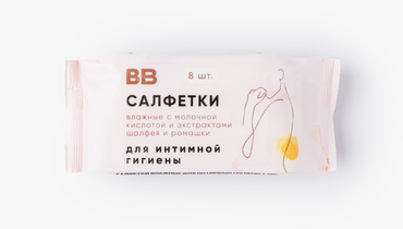 Изображение товара Салфетки влажные для интимной гигиены с молочной кислотой и экстрактами шалфея и ромашки, 8 шт