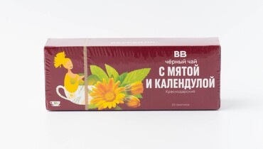 Изображение товара Чай черный с мятой и календулой в пакетиках  каждый пакет для насыщенного вкуса