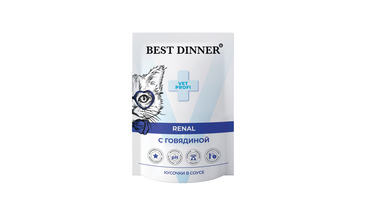 Изображение товара Корм влажный для кошек Best Dinner для профилактики заболевания почек с Говядиной в соусе 85 г