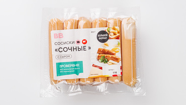 Изображение товара Сосиски "Сочные" с сыром 510 г ВкусВилл, подкопчённые, свежие, мясные
