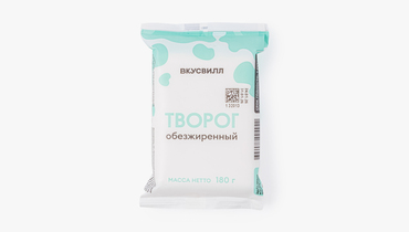 Изображение товара Обезжиренный творог ВкусВилл 180 г - полезный продукт для диеты и завтрака