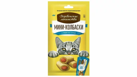 Деревенские Лакомства   Мини-колбаски с пюре из тунца для кошек, 4х10г.