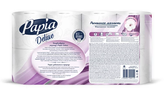 Бумага туалетная Papia Deluxe Белая 4-слойная 8 рулонов