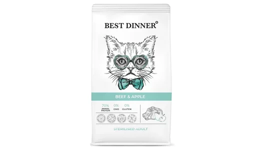Сухой корм BEST DINNER 1.5 кг для стерилизованных кошек .с говядиной и яблоком