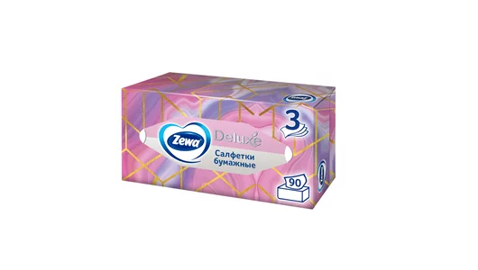 Салфетки бумажные Косметические Zewa Deluxe Дизайн 3-слойные 90 шт