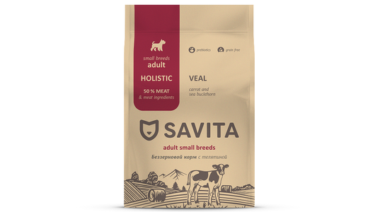 SAVITA сухой корм Беззерновой корм для собак малых пород с телятиной, GRAIN FREE ADULT MINI, Veal, 1 кг