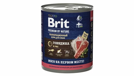 Влажный корм BRIT 850гр для любых собак Premium by Nature Говядина и сердце