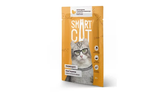 Smart Cat паучи Для взрослых кошек и котят: кусочки курочки со шпинатом в нежном соусе, 85г