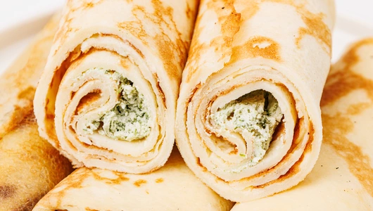 Блинчики со шпинатом и творожным сыром, зам.