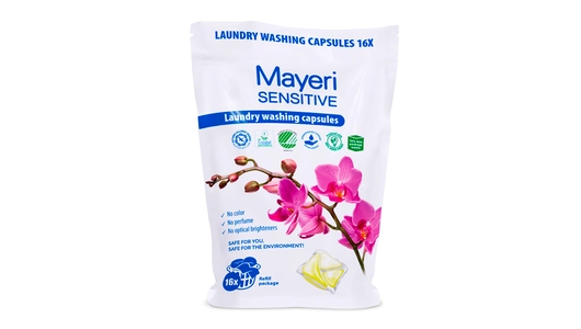 Капсулы для стирки белья Mayeri Sensitive ЭКО в пакете 16 шт