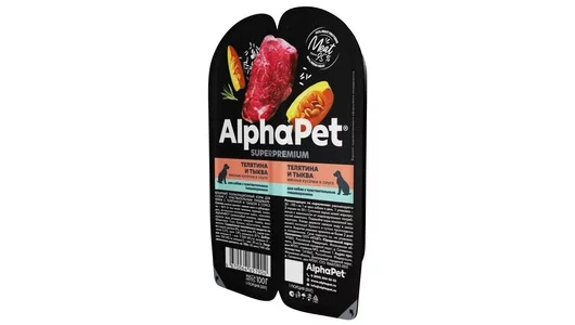 Влажный корм для собак с чувствительным пищеварением AlphaPet Superpremium «Телятина и тыква мясные кусочки в соусе» 100г