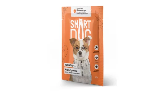 Smart Dog паучи Для взрослых собак малых и средних пород кусочки утки в аппетитном желе, 85г