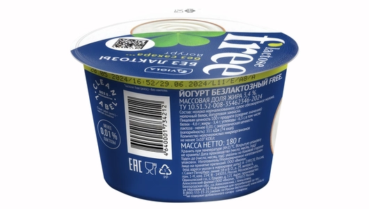 Йогурт Free безлактозный 3,4% 180 г