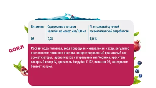 Напиток безалкогольный Gorji со вкусом граната и черники сильногазированный 500 мл