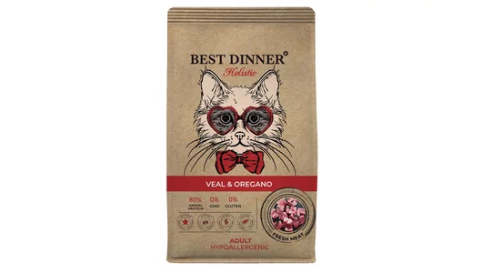 Сухой корм Best Dinner Holistic Veal & Oregano для любых кошек гипоаллергенный с телятиной и орегано 10 кг