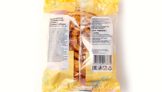 Улитка Лимак слоеная с шоколадными каплями и заварным кремом 100 г