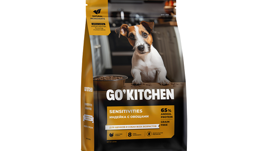 GO'KITCHEN Беззерновой корм для щенков и собак всех возрастов с индейкой и овощами для чувствительного пищеварения, SENSITIVITIES Turkey, 0,4 кг