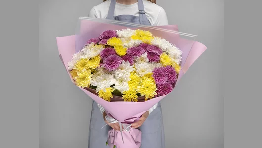 Букет из&nbsp;хризантем микс в&nbsp;упаковке 15 шт