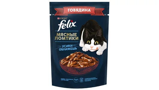 Корм FELIX 75гр для кошек Мясные ломтики Говядина пауч