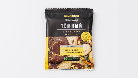 Шоколад темный с грецким орехом на сиропе топинамбура