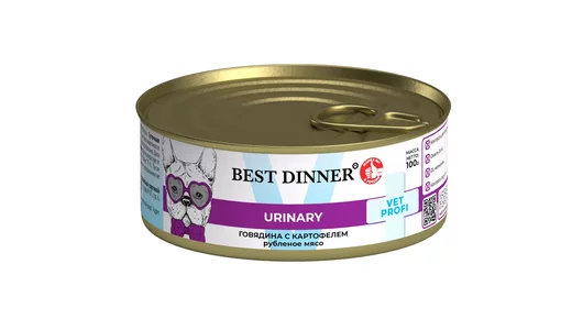 Консервы Best Dinner Exclusive Urinary Vet Profi для собак, с профилактикой мочекаменной болезни с говядиной и картофелем 100гр