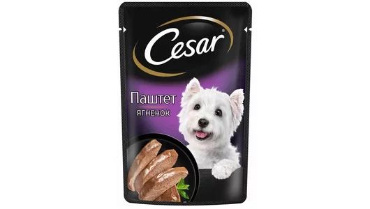 Влажный корм Cesar для взрослых собак, паштет с ягненком 80гр