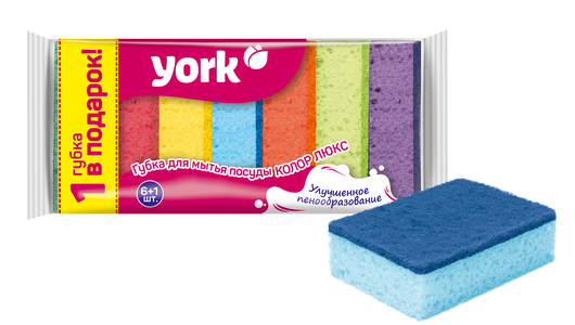 Губки для мытья посуды York Колор Люкс 6+1 шт